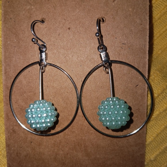 Essential silver hoop statement Earrings Pastel baby blue hue hand crafted - Picture 2 of 6